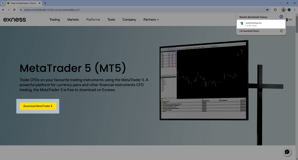 Download MT5 for PC from the Exness Official Website