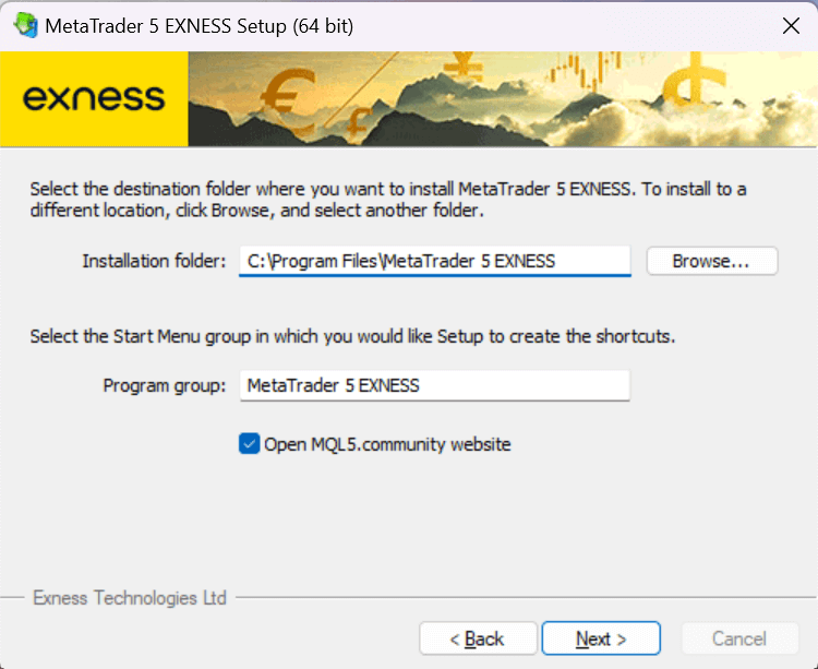 Exness MT5 for PC Setup Settings